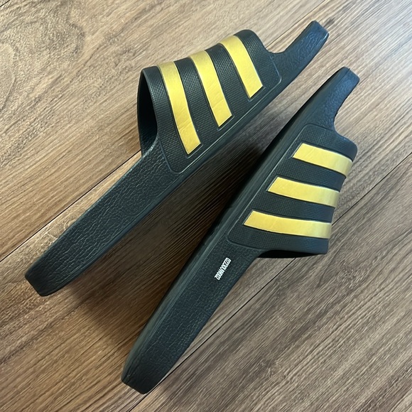 Adidas Black & Gold Slides, Flip Flops - Picture 6 of 6